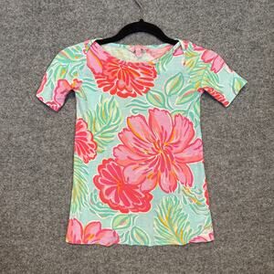 Lilly‎ Pulitzer Shirt Youth Girls Small Pink Red Floral Tshirt Colorful Boho